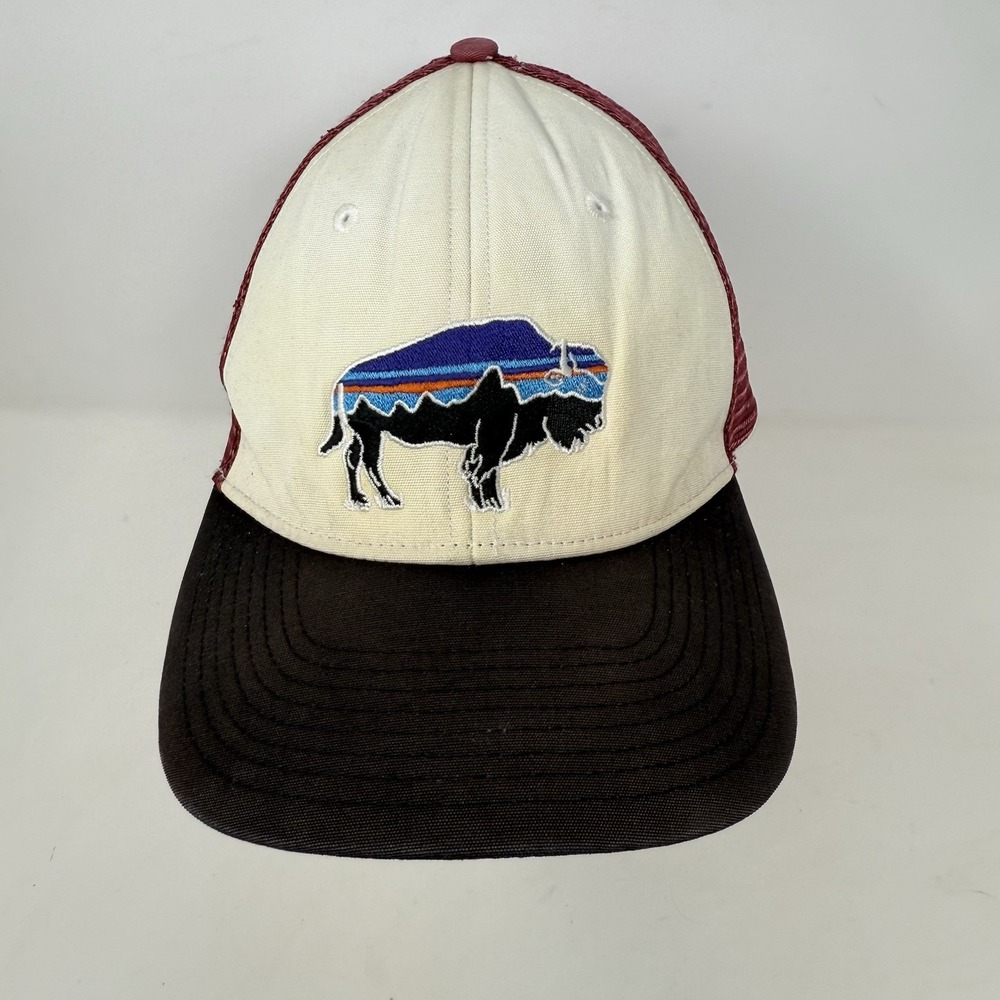 Patagonia Fitz Roy Bison Buffalo Hat Cap Snapback Trucker Maroon Mesh OSFM